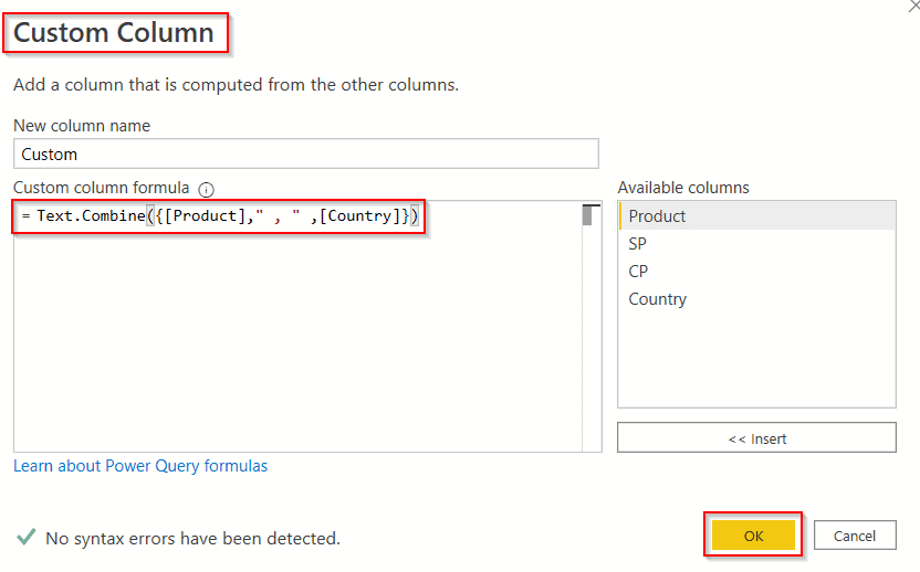 Power query add column concatenate two columns