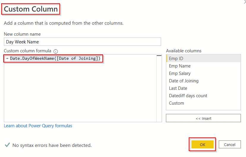Power query add column day of week Power query add column day of week