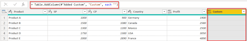 Power query add column empty example