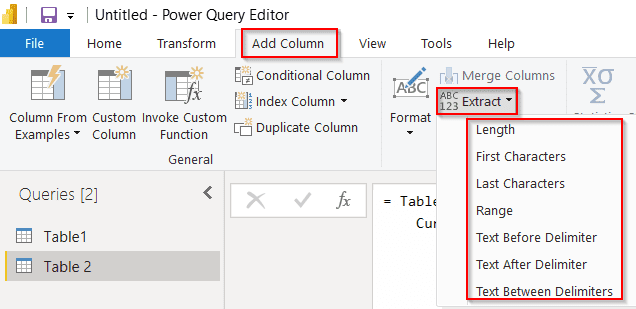 Power query add column extract