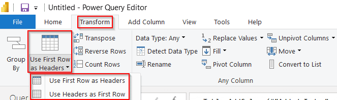 Power query add column headers