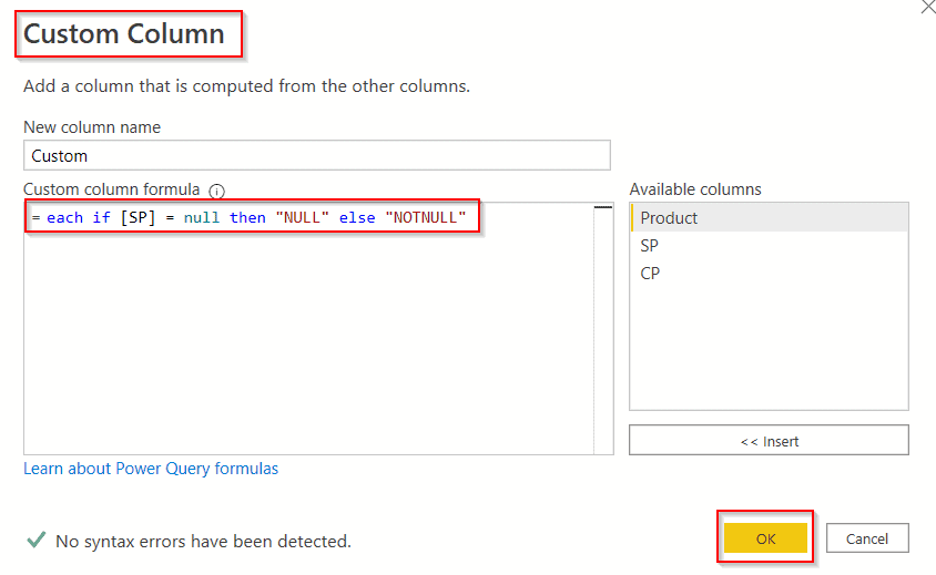 Power query add column if not null