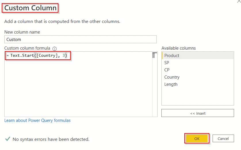 Power query add column left function