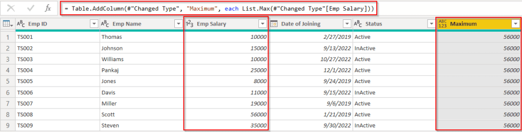 Power query add column maximum value example