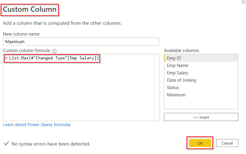 Power query add column maximum value