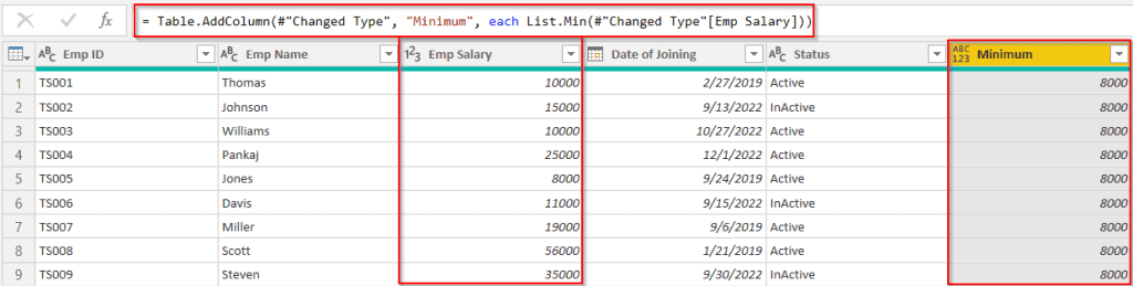 Power query add column minimum