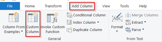 Power query add column ribbon example