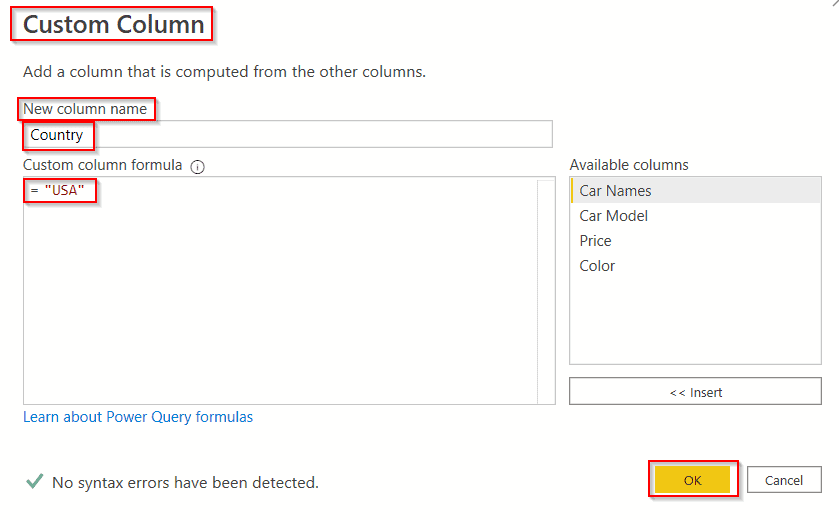 Power query add column with constant value