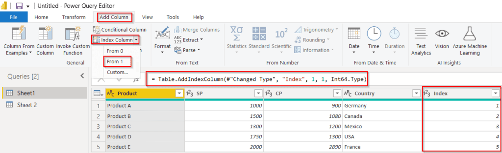 Power query add column with text