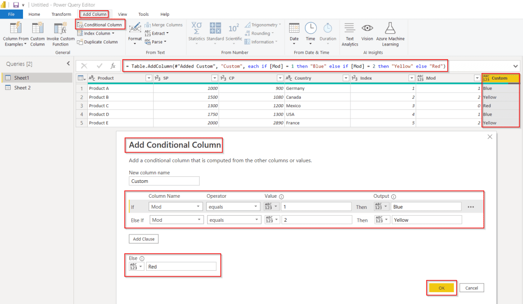 Power query add column with text example