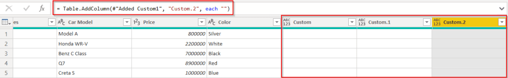 Power query add multiple empty columns