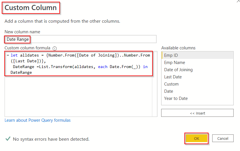 Power query add the column date range Power query add the column date range