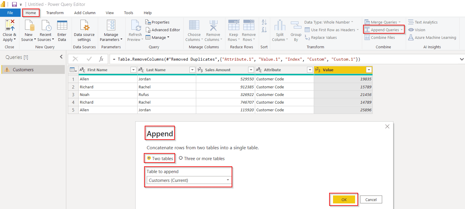 Power Query append Columns