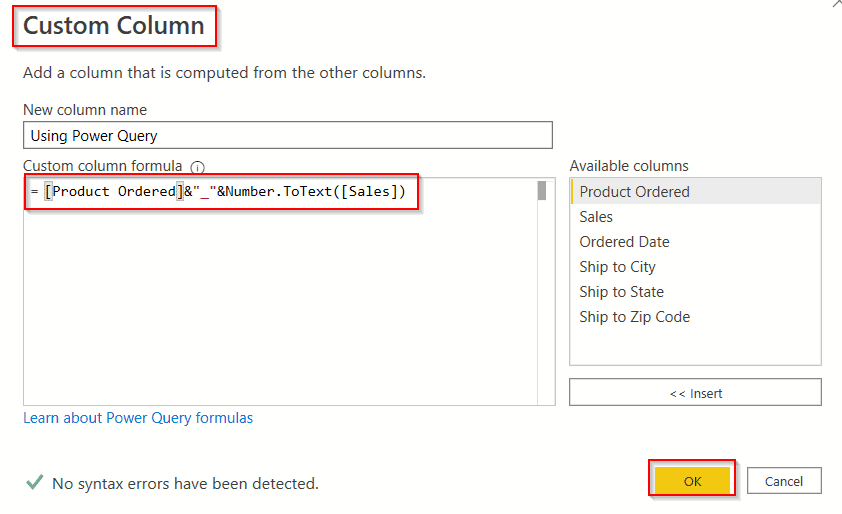 Power Query concatenate text and Number