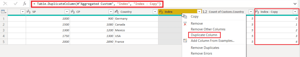 duplicate multiple columns at once in power query