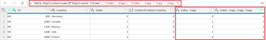 Power query duplicates multiple columns at once example