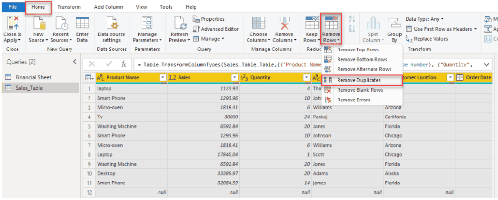 power query remove all duplicate rows