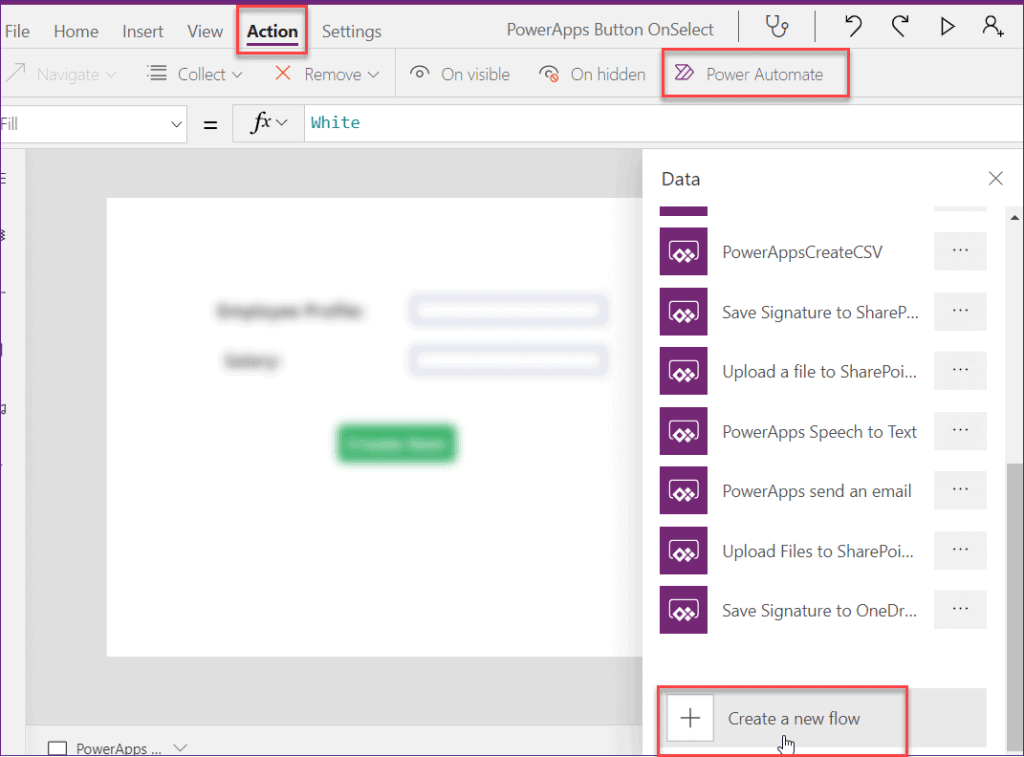 PowerApps button on select run flow