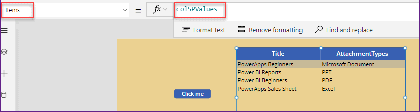 PowerApps collections SharePoint list column