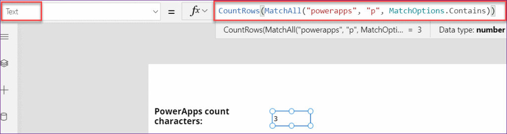 PowerApps count character