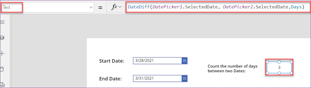 PowerApps count days between date