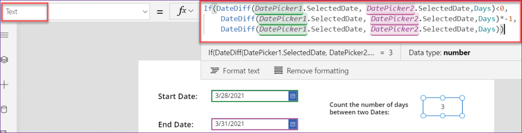 PowerApps count days between two dates