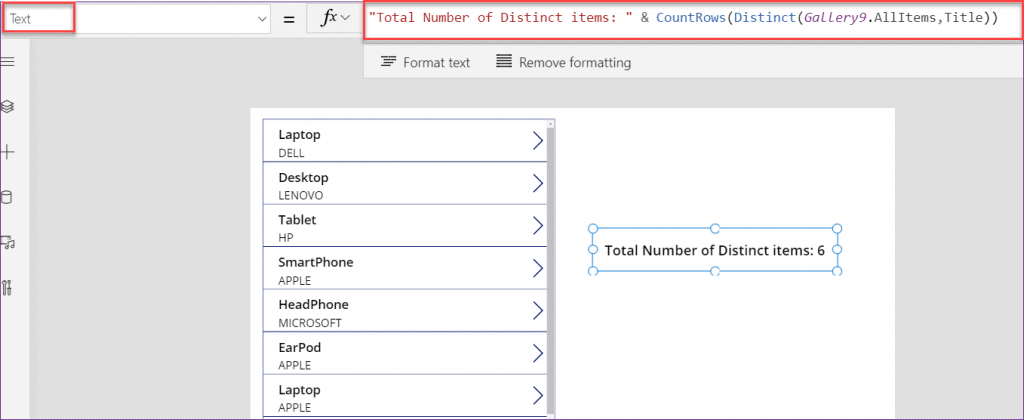 PowerApps count distinct