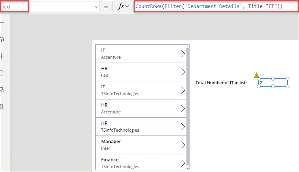 PowerApps count filter