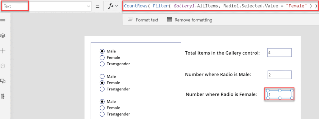 PowerApps count item in gallery