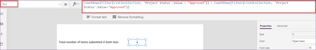 PowerApps count item in sharepoint list