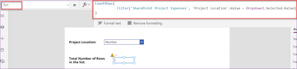 PowerApps count item sharepoint lists