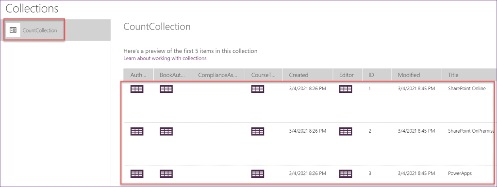 PowerApps count items in collection