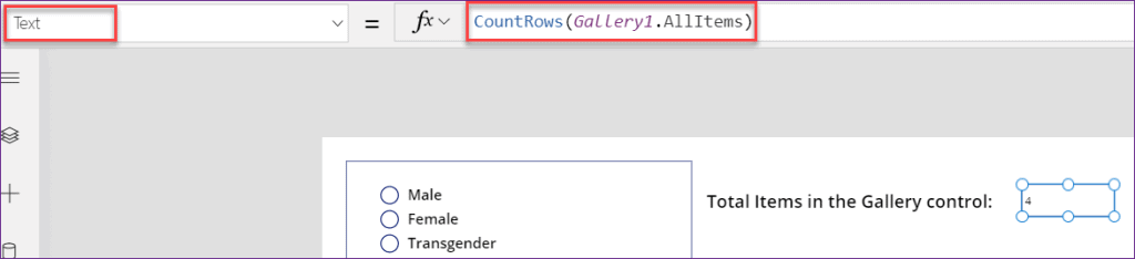 PowerApps count items in gallery control