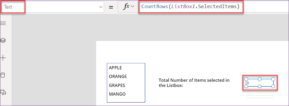 PowerApps count items in the listbox