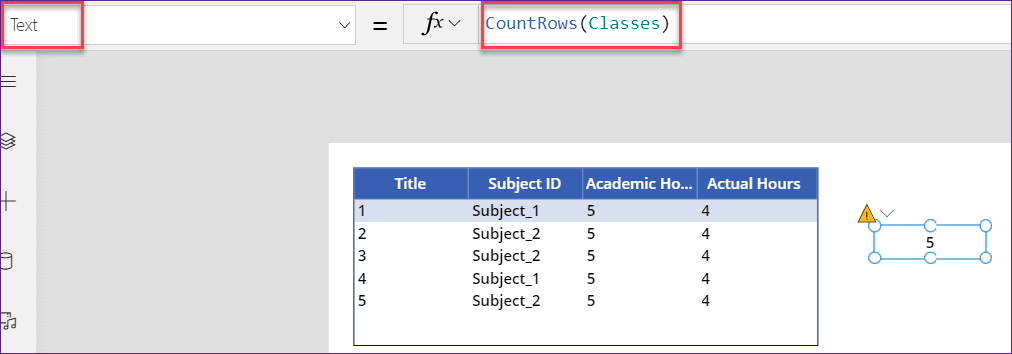 PowerApps count rows in datatable