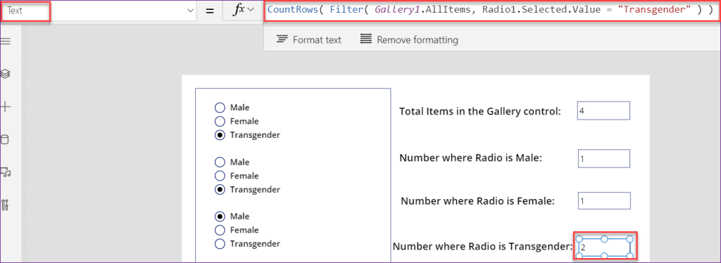 PowerApps count rows in gallery