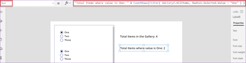 PowerApps countrows in a gallery