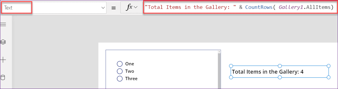 PowerApps countrows in gallery
