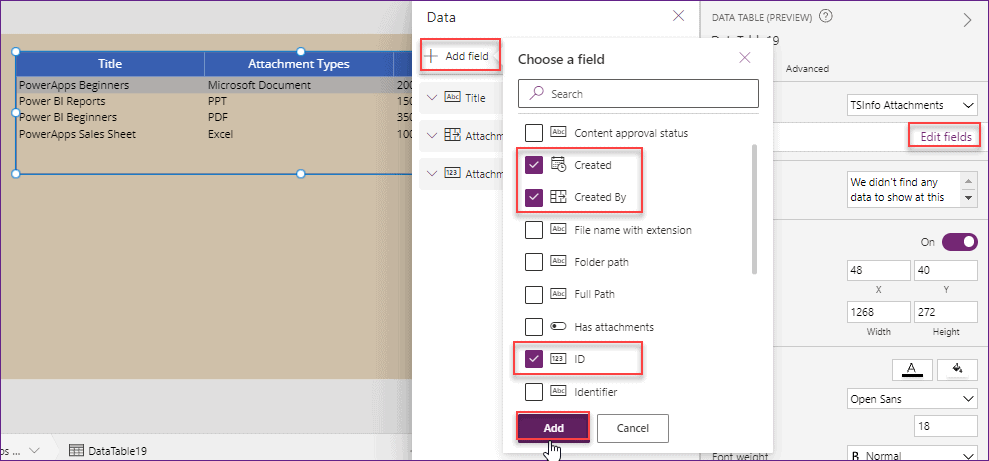 PowerApps data table add custom column