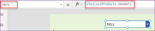 PowerApps data table filter SharePoint choice field