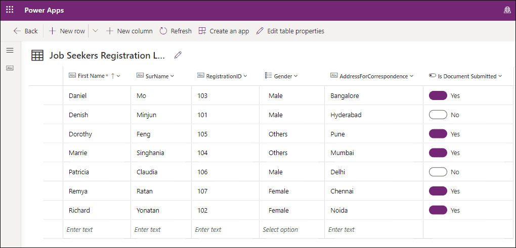 PowerApps Dataverse Yes No Field