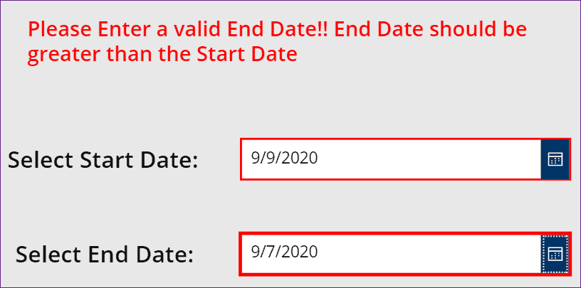 PowerApps date range picker