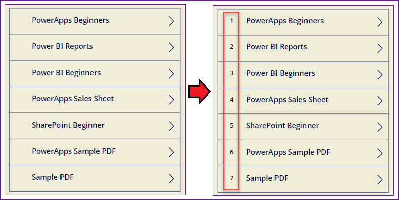 PowerApps Gallery Search get row number