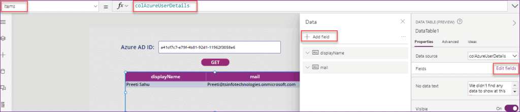 PowerApps get azure user details