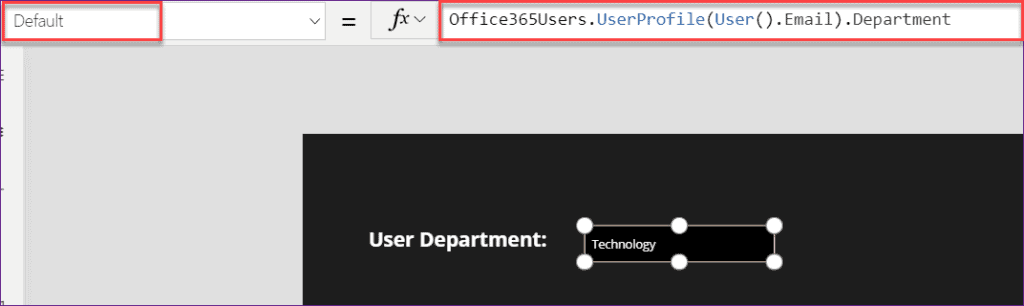 PowerApps get current user department