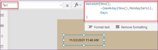 PowerApps get the start date of the current week