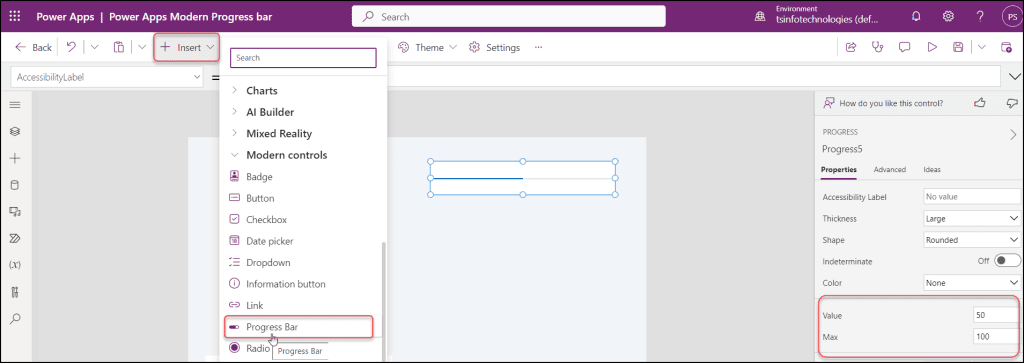 PowerApps Modern Progress Bar Control