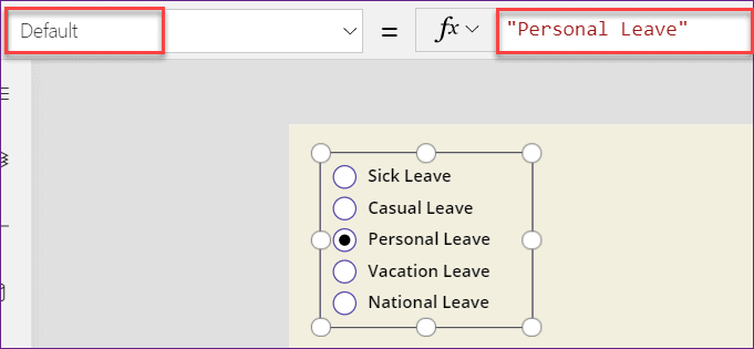 Radio Button Default Value in Power Apps