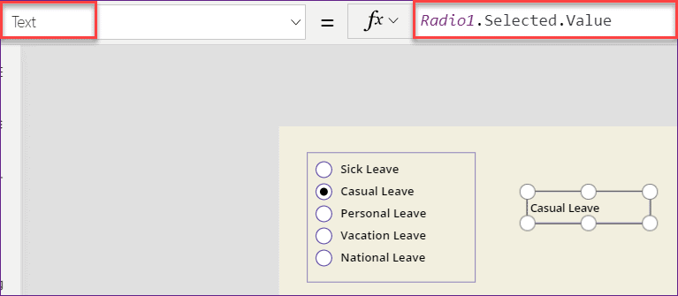 Powerapps Radio button selected value