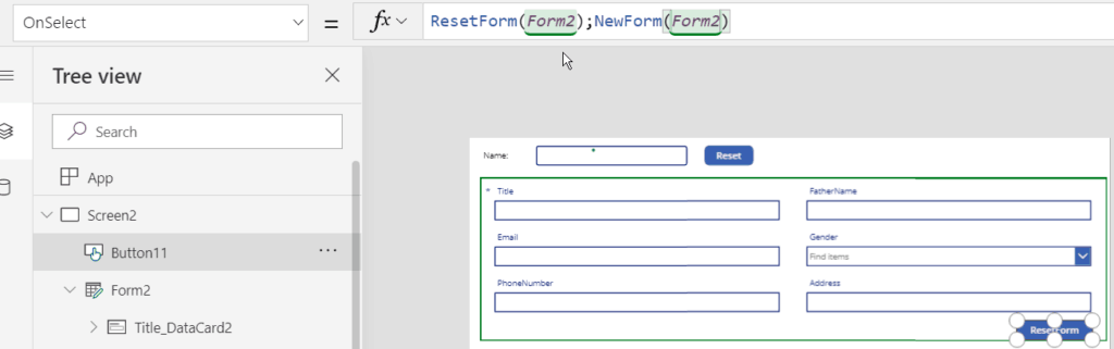 how to use Reset() and ResetForm() powerapps functions